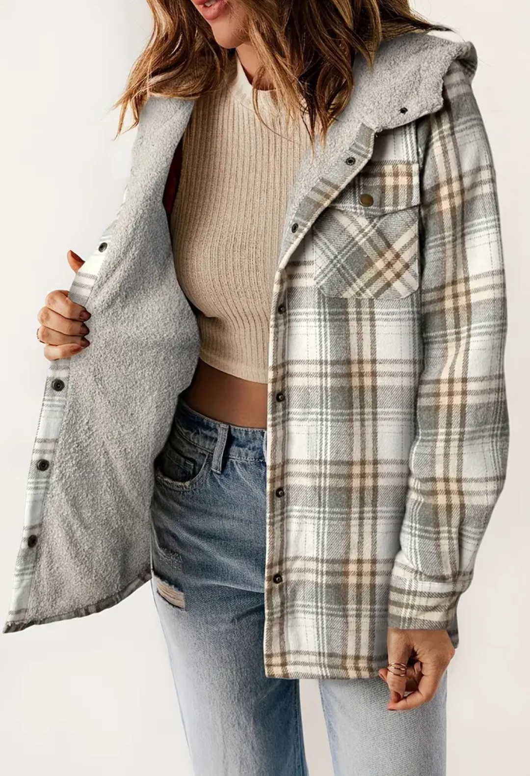 Fuzzy Flannel Hoodie